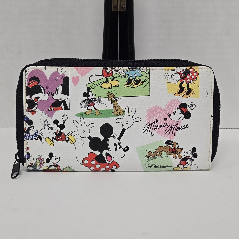 Disney Parks Mickey & Minnie Retro Cartoon Zipper Wallet NWOT 7 1/2"x4 1/2"x7/8"